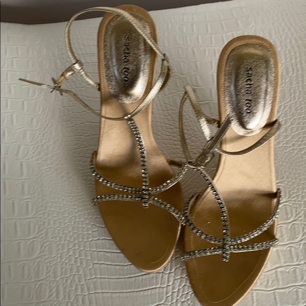 Beige Satin Rhinestone Sandals  Size 8
